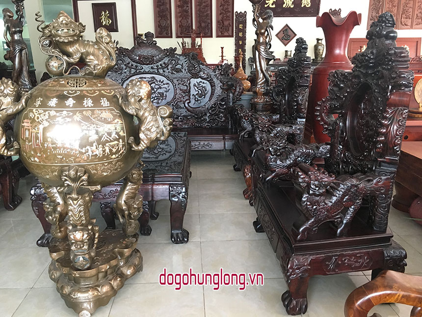 Bộ bàn ghế Long Đỉnh, gỗ trắc, 8 món